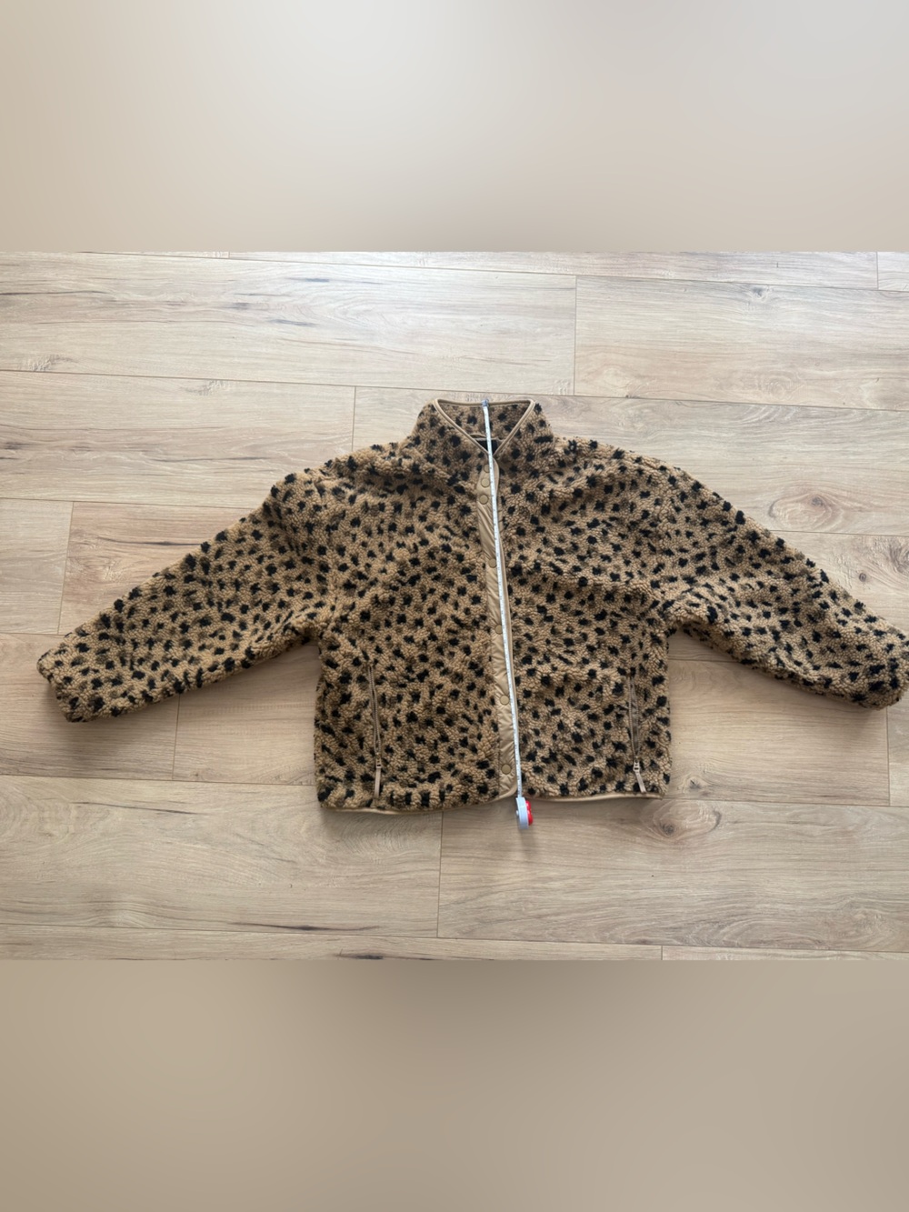 Fabletics Leopard Sherpa Jacket in Tan and Black